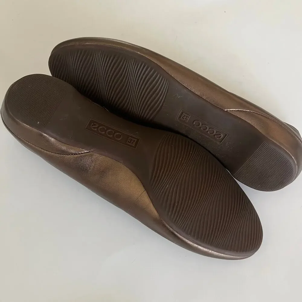 ECCO EU 37 'Mary' Women's 6-6.5 Bronze Leather Comfort Ballet Flat Dark Gold